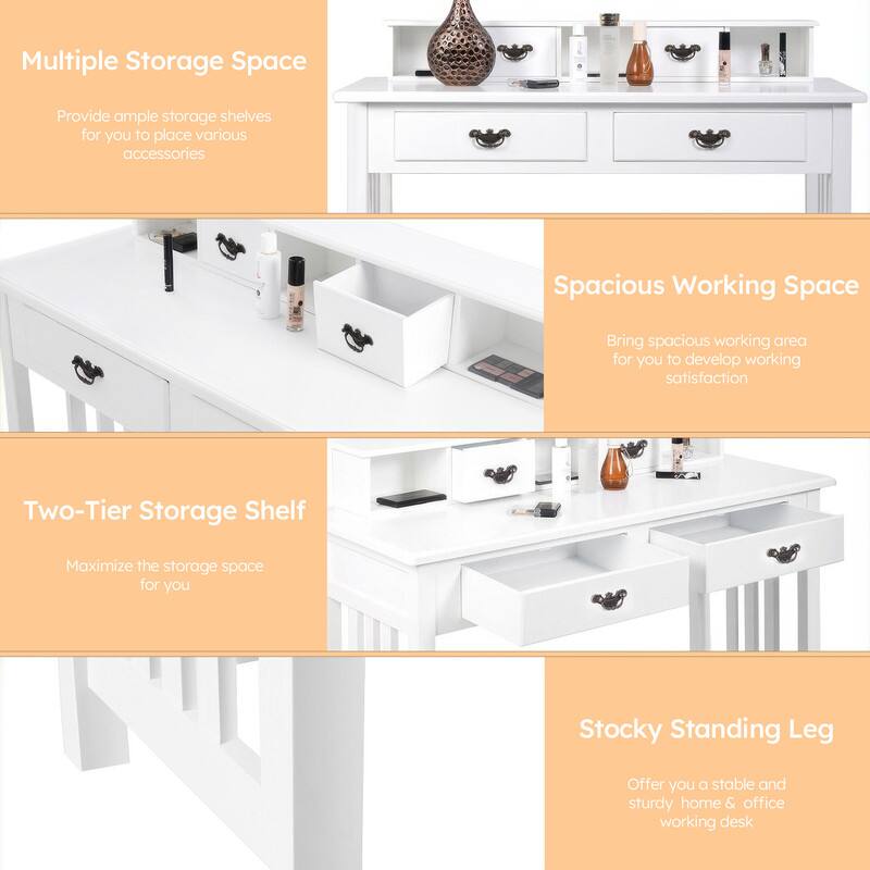 Multiple Storage Space  
Provide ample storage shelves for you to place various accessories  

Spacious Working Space  
Bring spacious working area for you to develop working satisfaction  

Two-Tier Storage Shelf  
Maximize the storage space for you  

Stocky Standing Leg  
Offer you a stable and sturdy home & office working desk