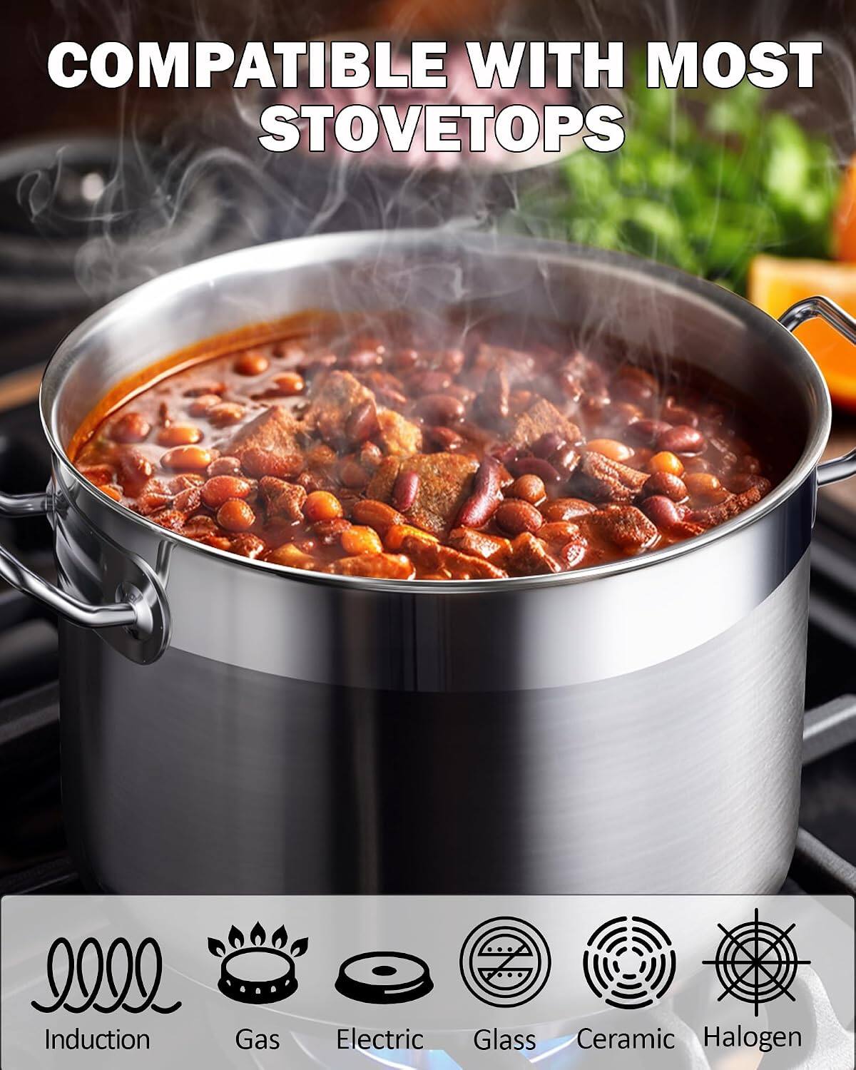 COMPATIBLE WITH MOST STOVETOPS

Induction  
Gas  
Electric  
Glass  
Ceramic  
Halogen