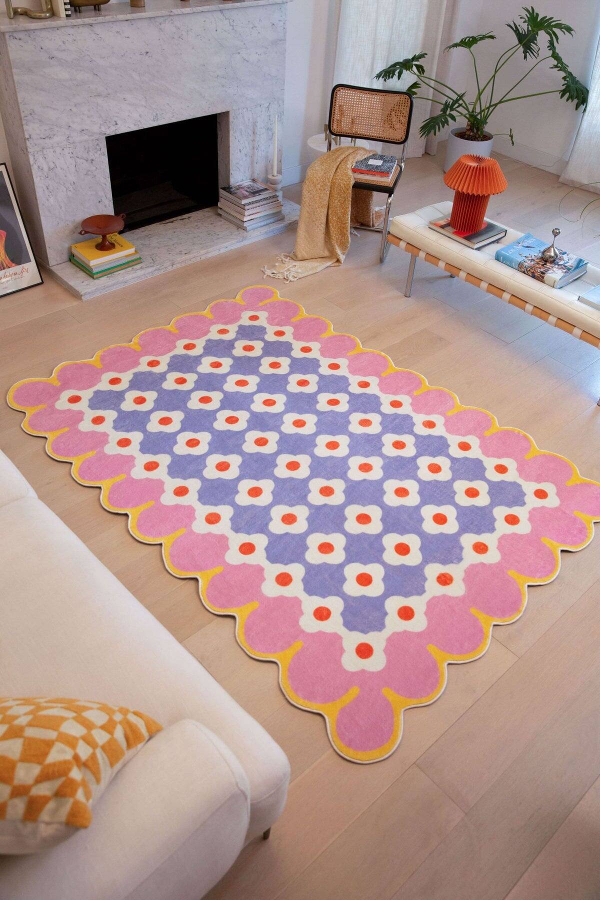 Front. Lanyspace - Lany Space Pink and Purple Floral Area Rug - Multicolor.