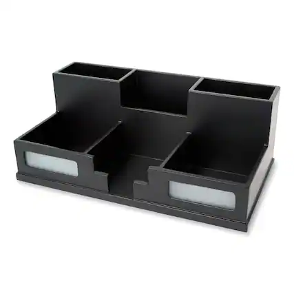Front. Victor - Victor Midnight Black Desk Organizer with Smartphone Holder, 6 Compartments, Wood, 10.5 x 5.5 x 4.