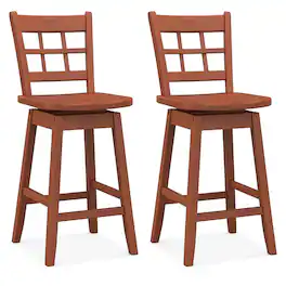 Gymax - 2PCS 24.5 Inch Counter Height Bar Chairs Swivel Bar Stools w/ Hollow Backrest - Walnut