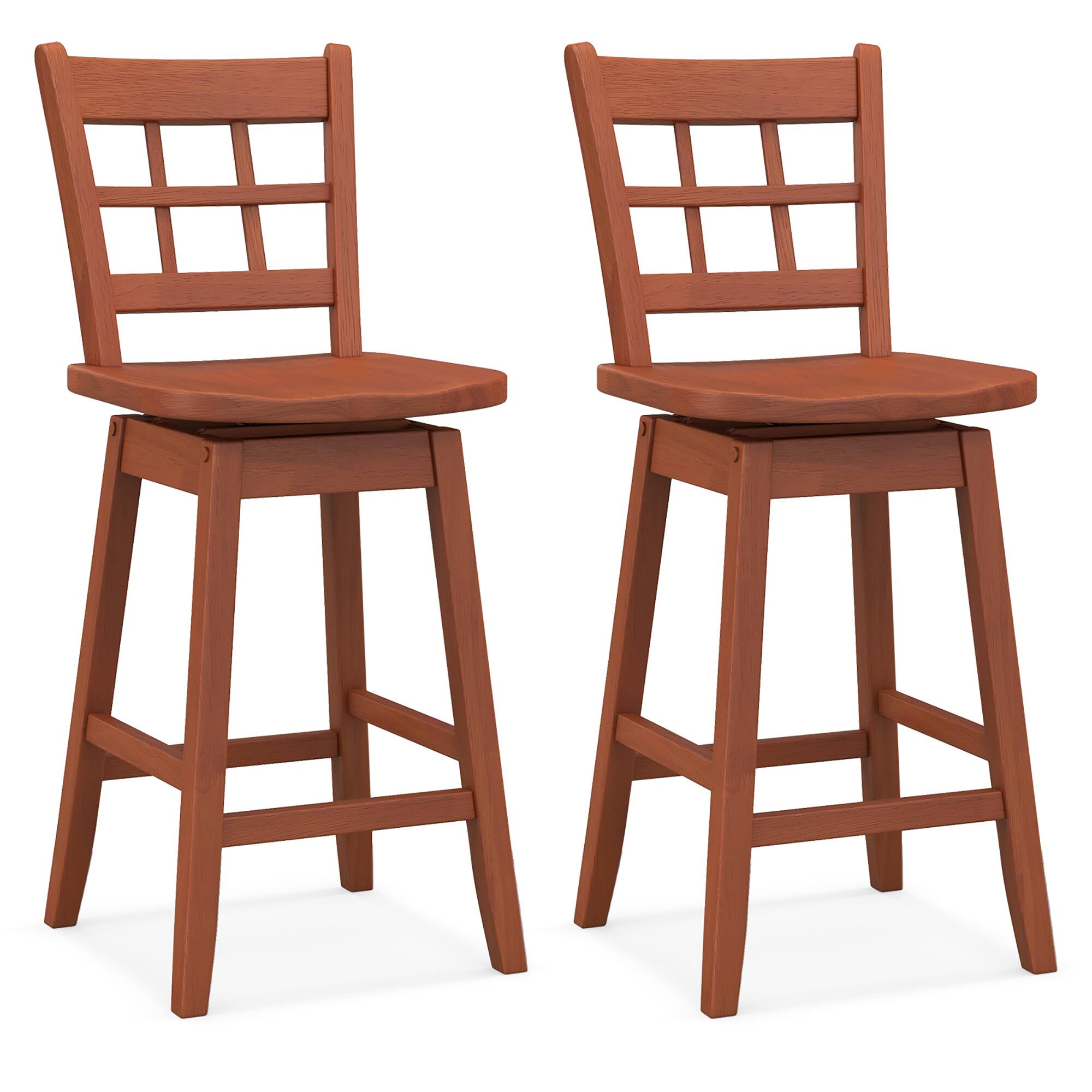 Gymax - 2PCS 24.5 Inch Counter Height Bar Chairs Swivel Bar Stools w/ Hollow Backrest - Walnut
