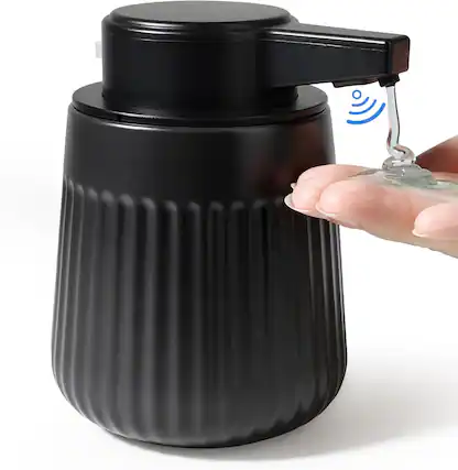 Front. FINEAK - 10oz 3-Level Adjustable Ceramic Soap Dispenser Touchless Black - Black.