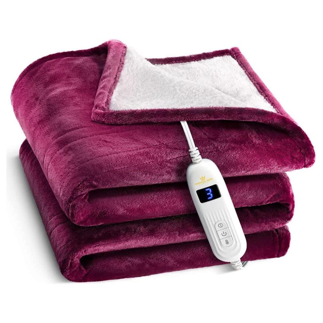 Medical King - Electric Heated Blanket with Hand Controller for 10 Heating Settings 50 x 60 - Red
