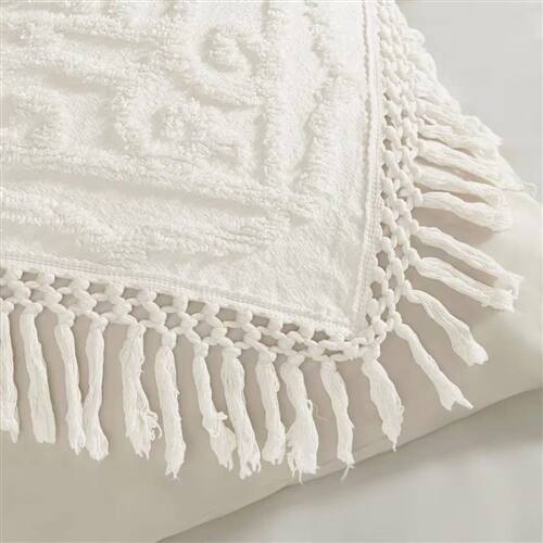 Left. Hivvago - King 100-Percent Cotton Chenille Bedspread with Fringe Hem in Off-White - Off-White.