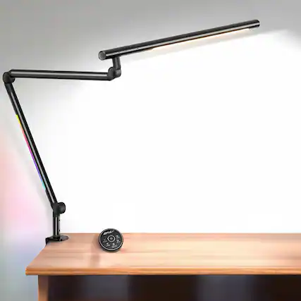 Front. Dazzed Corner - 18W LED Clamp Desk Lamp, Dual Light, RGB, Remote, Dimmable Arm.