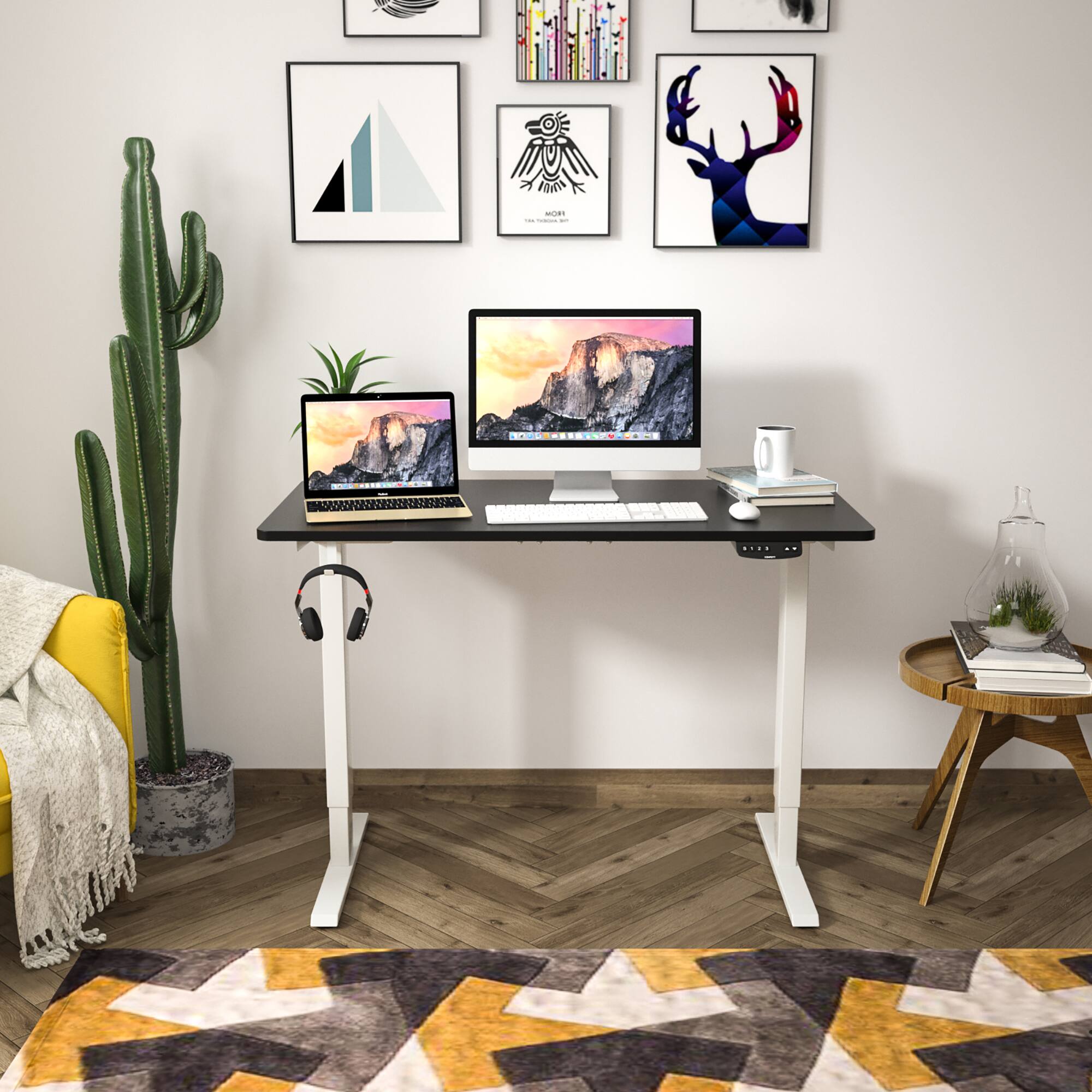 Alt View 3. Costway - Costway 48" x 24" Electric Adjustable Standing up Desk Dual Motor w/ Controller - White,Black.
