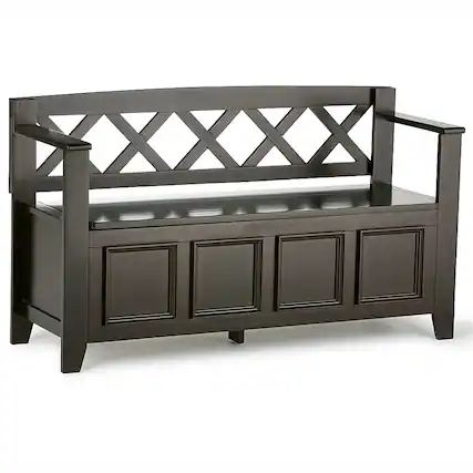 Front. Simpli Home - Amherst Entryway Storage Bench - Hickory Brown.