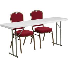 Emma + Oliver - 6-Foot Plastic Folding Training Table Set with 2 Crown Back Stack Chairs - Burgundy