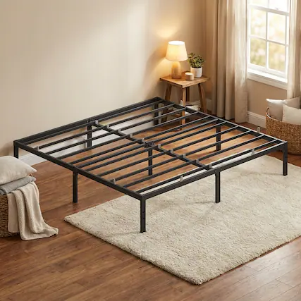 Front. Songmics Home - King Metal Bed Frame 14 Inches Tall, Heavy-Duty Platform Bed, with Under-Bed Storage, Easy Setup - Matte Black.