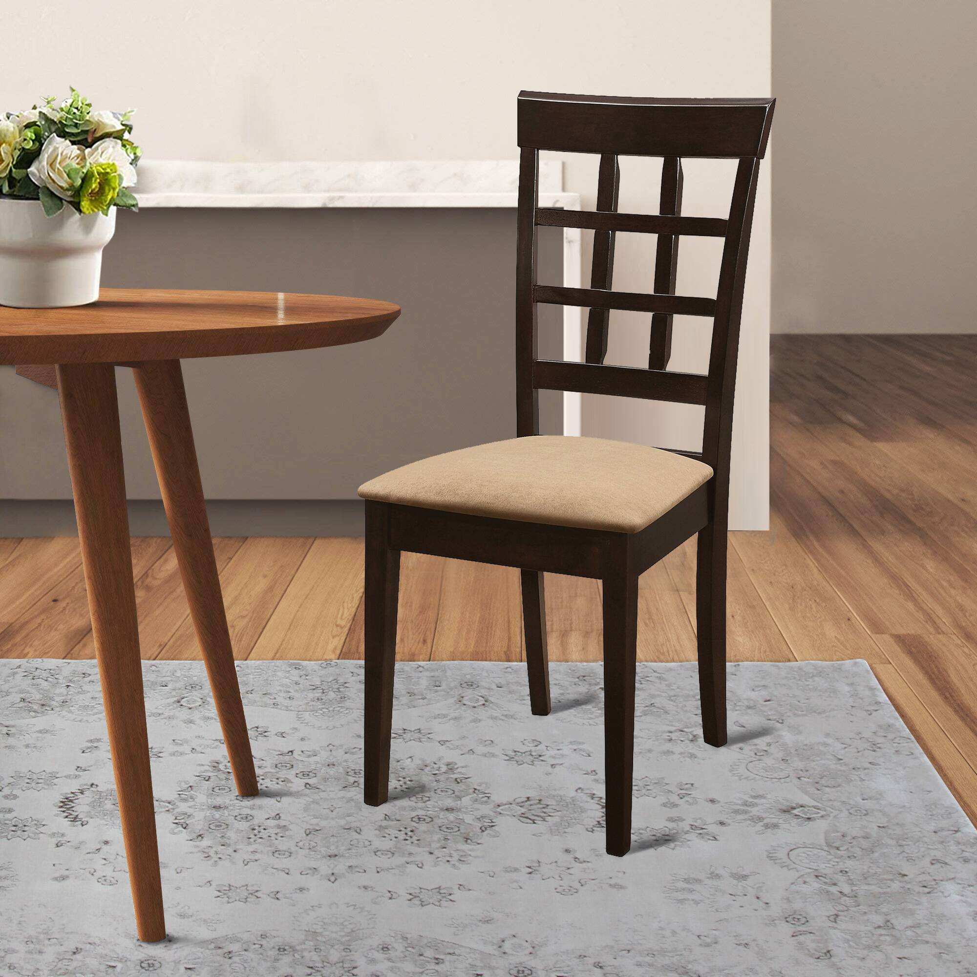 Alt View 5. Manhattan Lane - 17 Inch Side Dining Chair, Set of 2, Lattice Back Brown Wood, Tan Fabric - Tan, Brown.