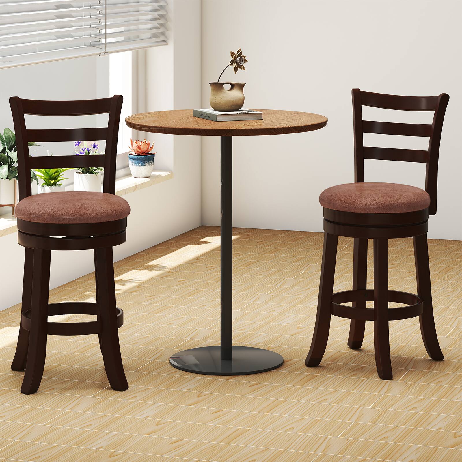 Alt View 3. Costway - Costway 26" Counter Height Swivel Barstools Set of 2 with Back, Faux Leather Seat for Pub - Cappuccino.