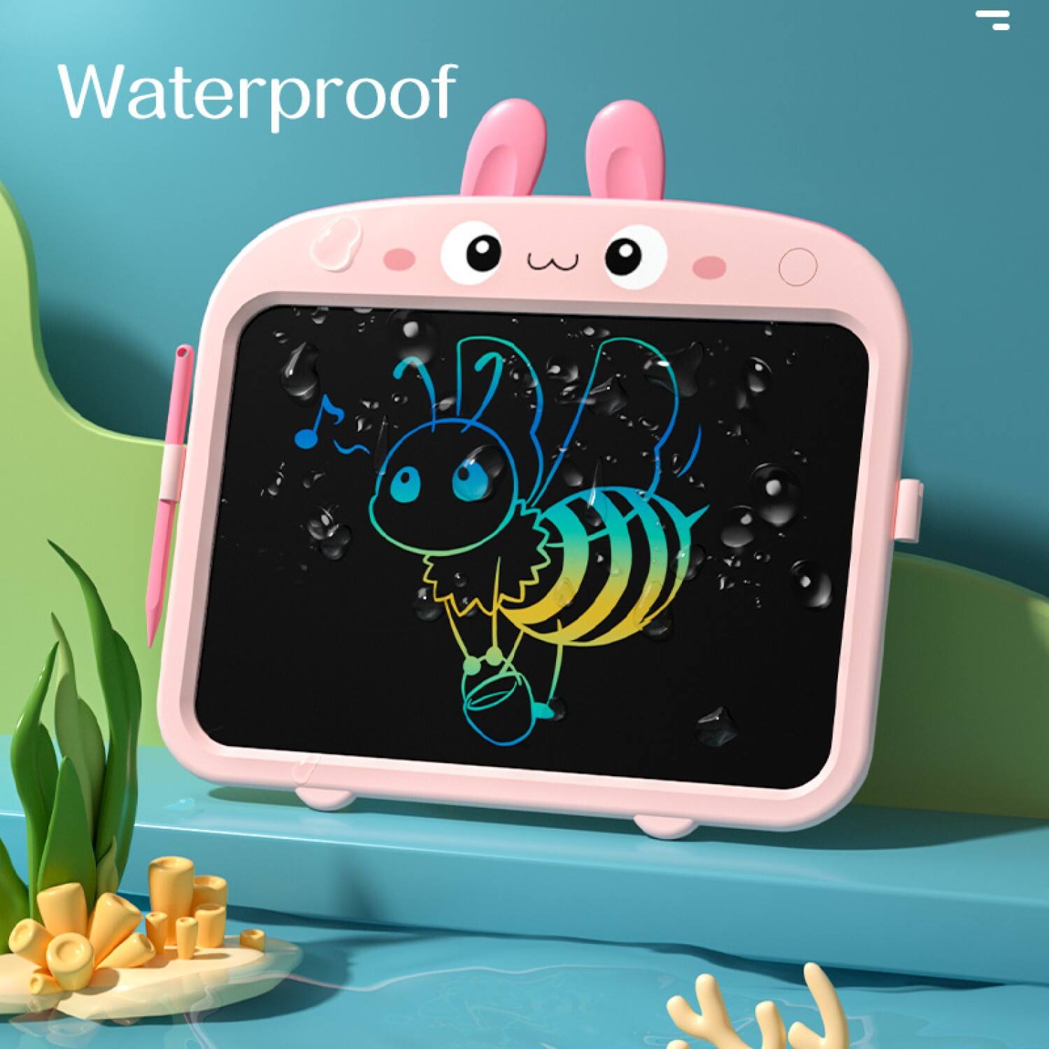 Back. Sahara - Kids Colorful 13.5" LCD Writing Notepad – Cute Animal Design, Eye-Protected Screen, One-Click Erase & Anti-Erase Lock - Teal.