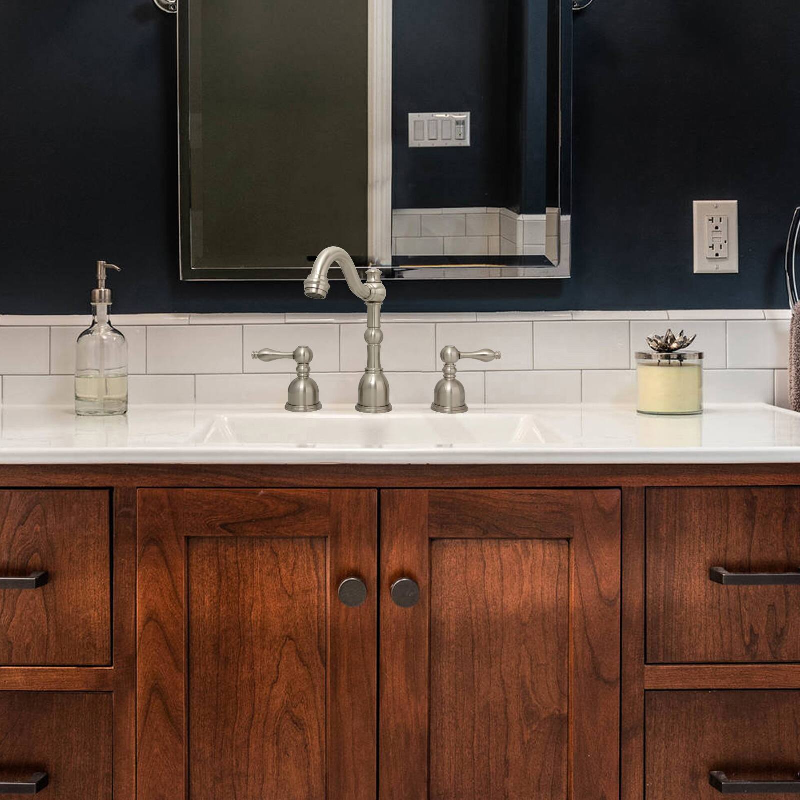 Alt View 6. Akicon - Akicon 8 inch Two-Handles Widespread Bathroom Sink Faucet in Brushed Nickel - Brushed Nickel.