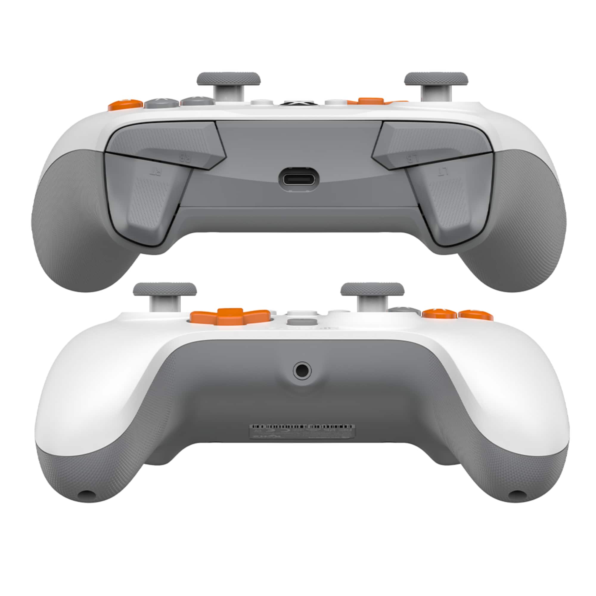 I do not understand the text "J do ST 17 ... .. ........" as it does not appear to be related to the image of the video game controller. The image shows a close-up view of a white video game controller with orange buttons.