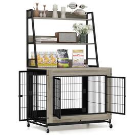 Costway - 38" Heavy-Duty Dog Kennel on Wheels w/ Pull-out Tray Indoor Pet Furniture Wood Dog House