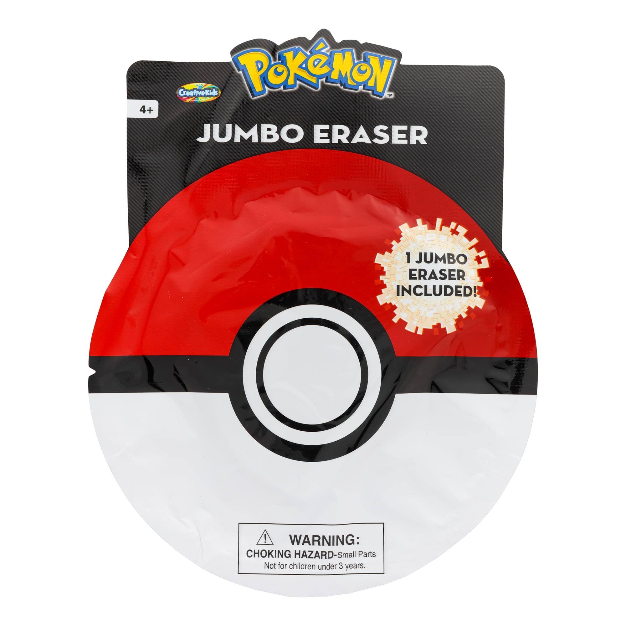 4+ Creative Kids POKÉMON™ JUMBO ERASER  
1 JUMBO ERASER INCLUDED!  
WARNING: CHOKING HAZARD - Small Parts. Not for children under 3 years.