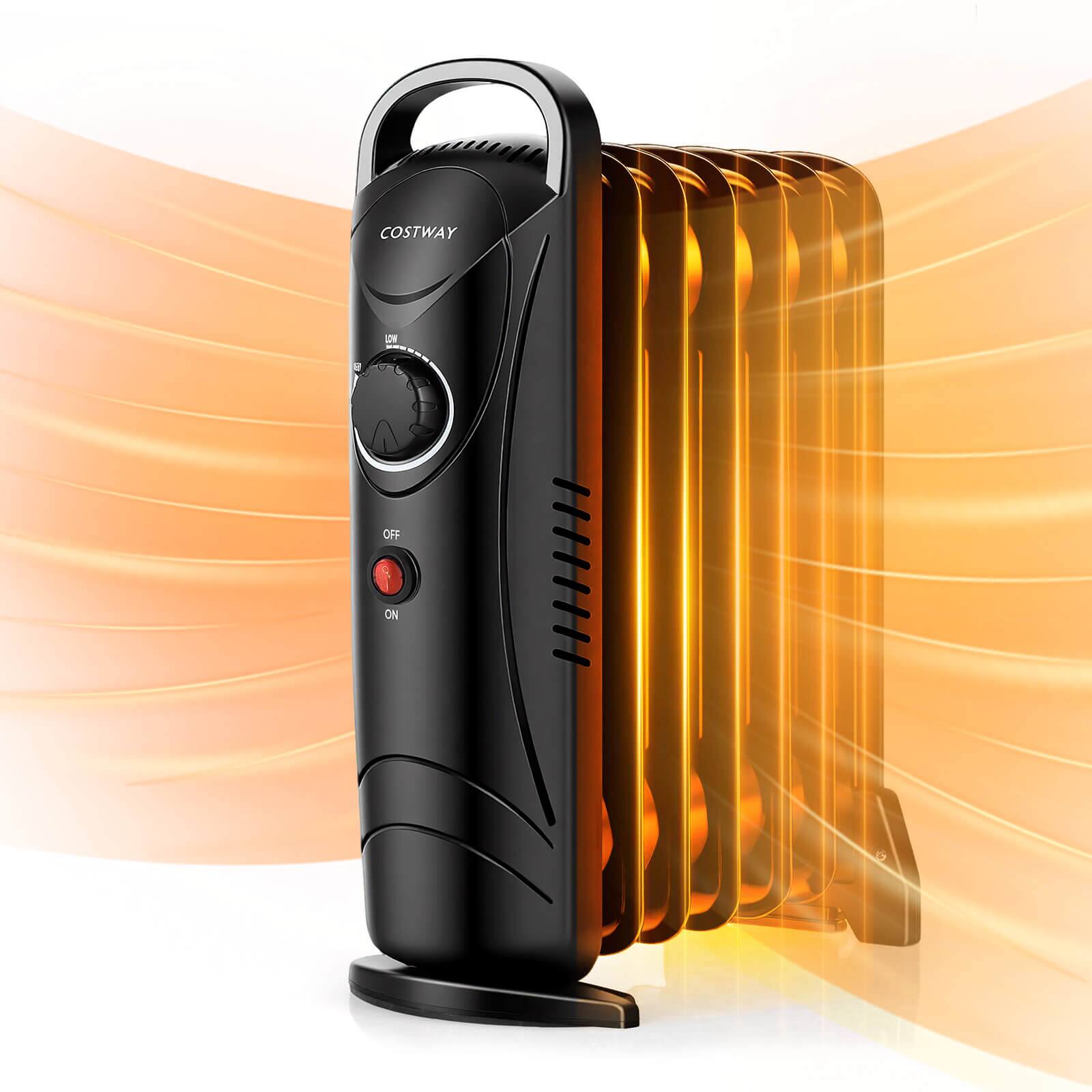 Costway - 700W Portable Oil Heater with Adjustable Thermostat & 120 Sq.Ft Heating Range - Black