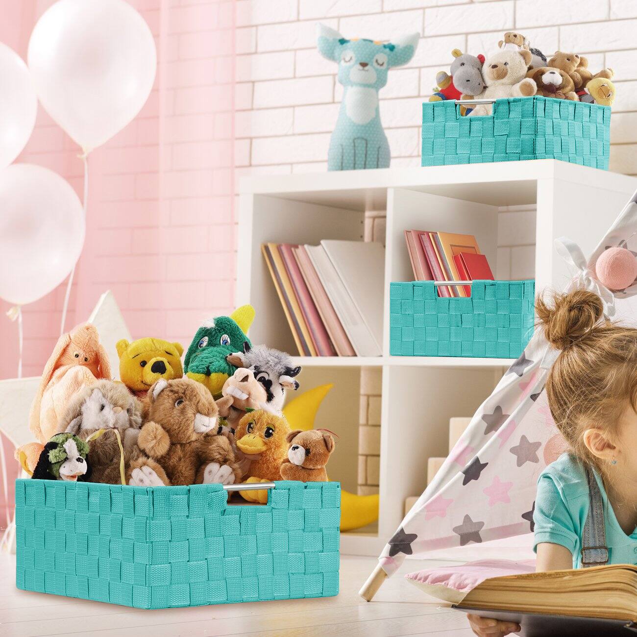 Left. Sorbus - Sorbus 7 Piece Storage Baskets for Organizing , Mesh, Linen, Organizer Storage Baskets for Home or Office - Blue.