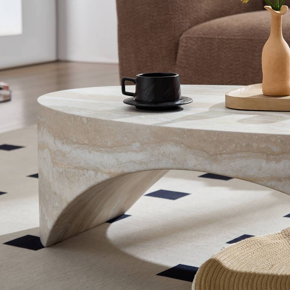 Alt View 2. Loheer - Loheer Oval Marble Coffee Table Curved Fiberglass Center Table - White.