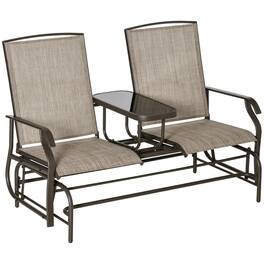 Resenkos - Outdoor Glider Bench with Mesh Fabric, Metal Frame Loveseat with Armrests,Patio Furniture for Garden Porch - Sand