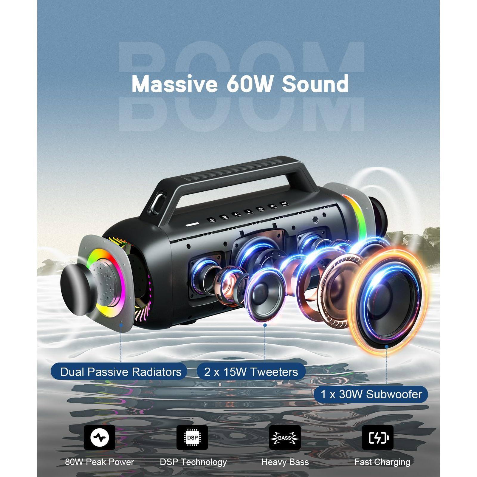 Pacoar Cade Usb Light Portable Loud 80w Bass Up 20h Playtime Ipx7 ...