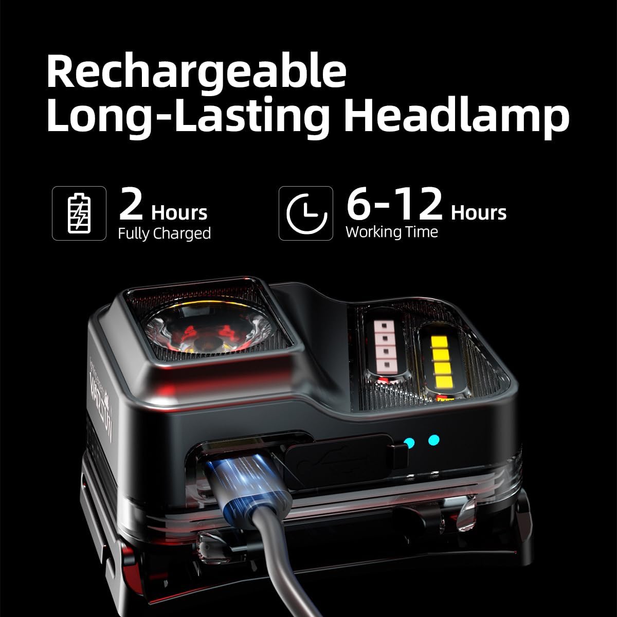 Rechargeable Long-Lasting Headlamp  
2 Hours Fully Charged  
6-12 Hours Working Time