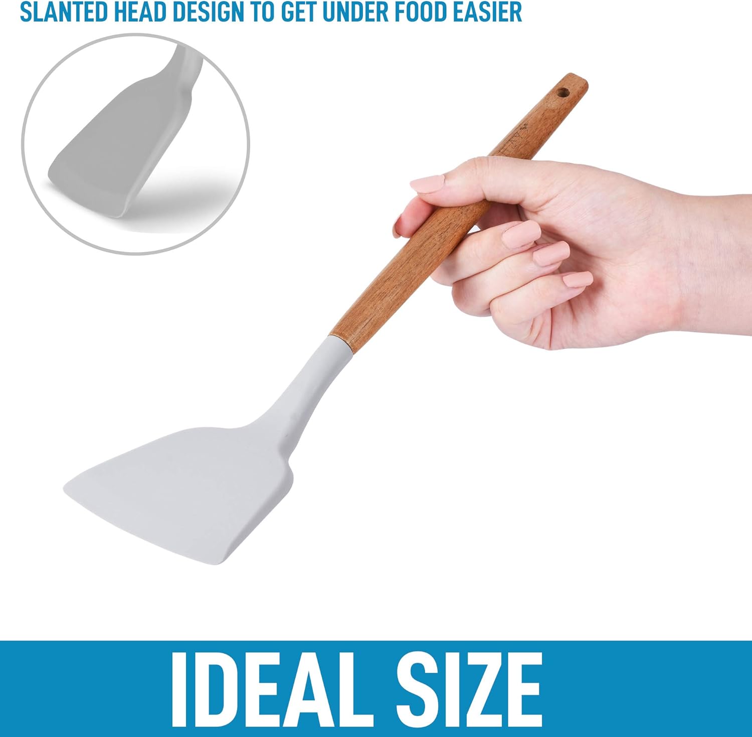 SLANTED HEAD DESIGN TO GET UNDER FOOD EASIER

IDEAL SIZE