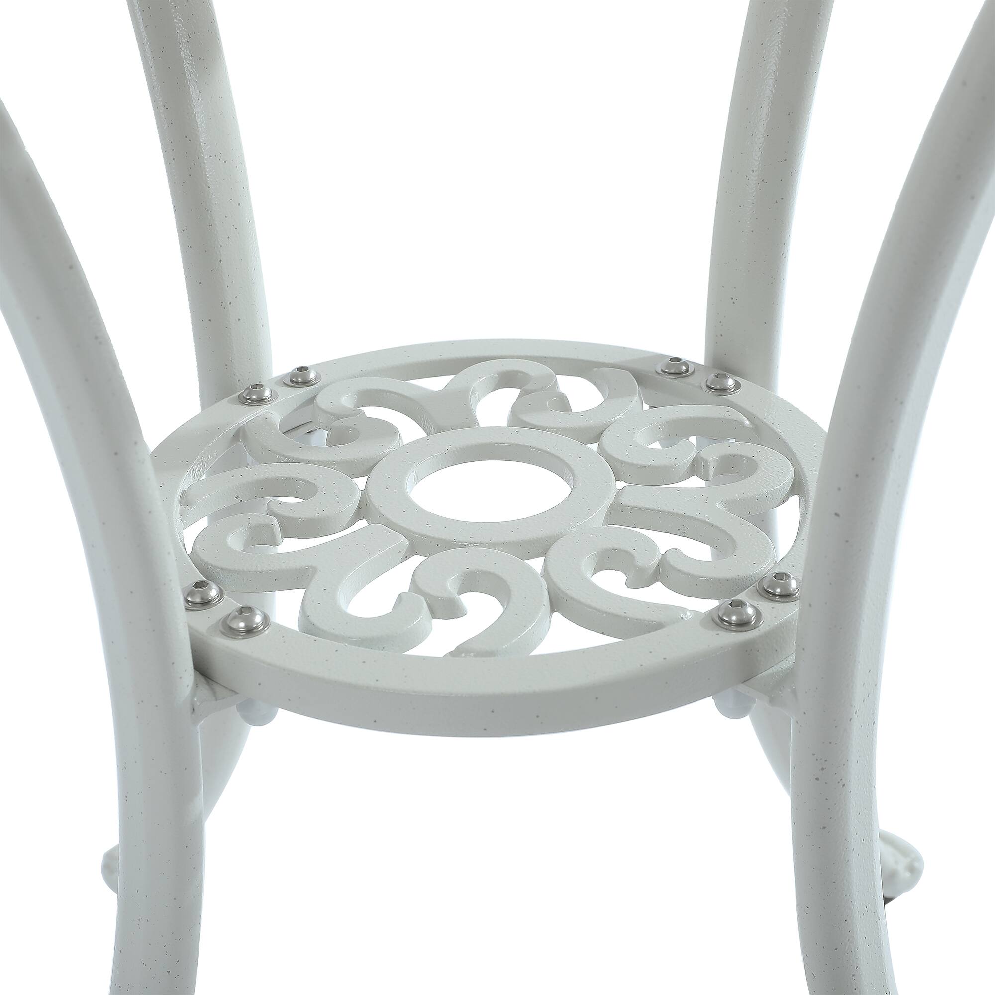 Alt View 4. Mondawe - 3-Piece Cast Aluminum Bistro Table and Chairs Set - White.