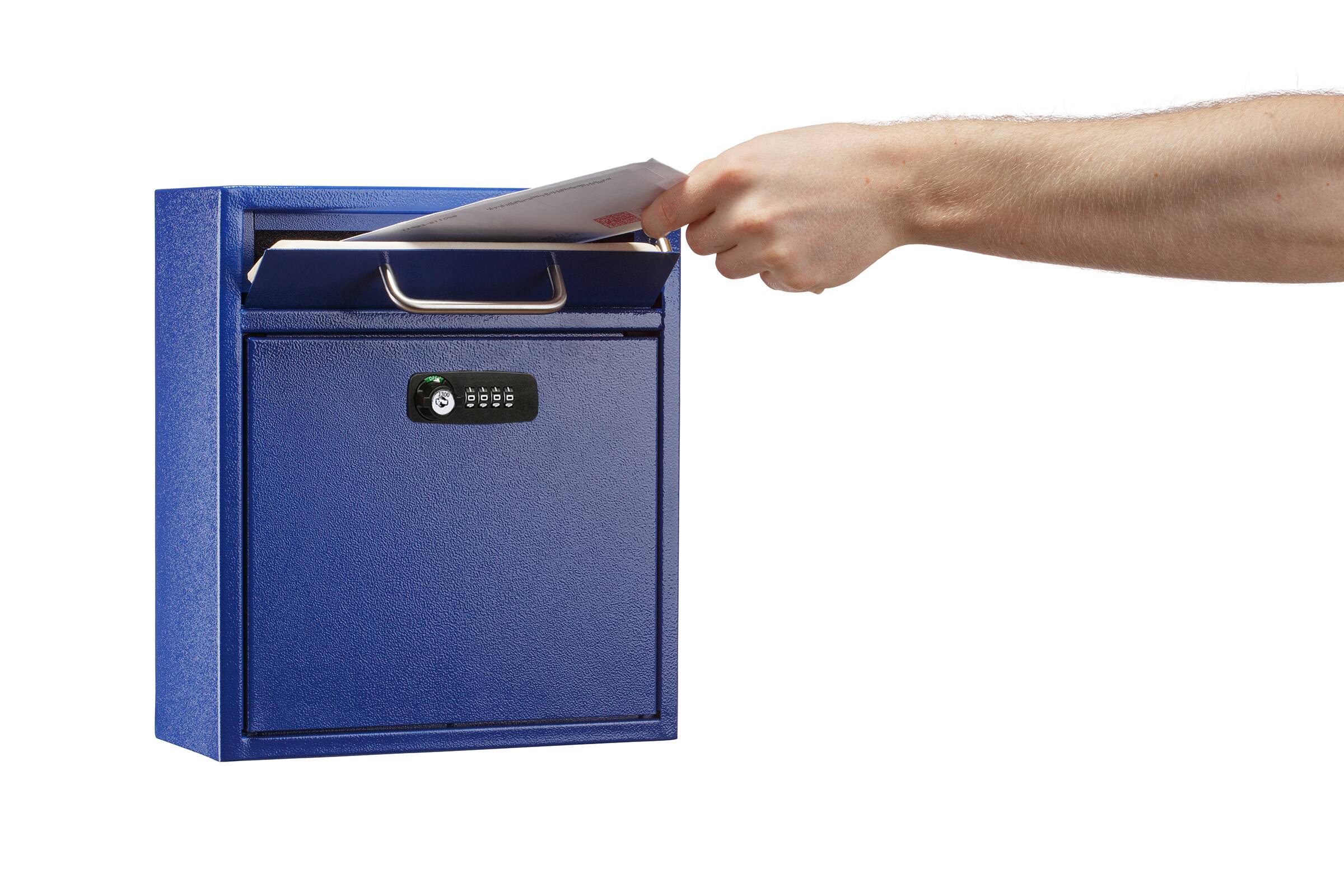 Left. AdirOffice - Safe Drop Box Medium Steel Wall-Mounted Drop Box Mailbox with Combination Lock - Blue.