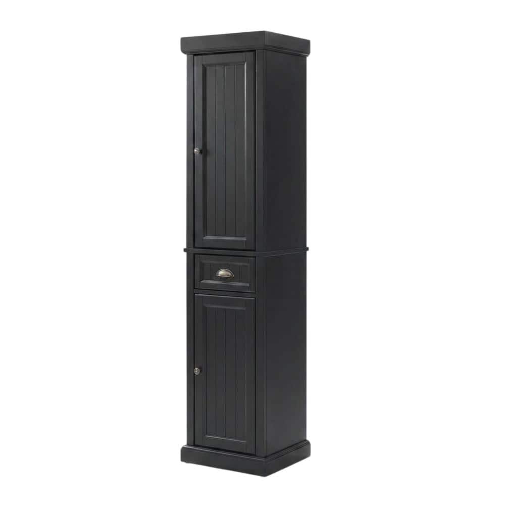 Crosley Furniture - Seaside Tall Linen Storage Cabinet - Distressed Black
