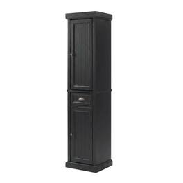 Crosley Furniture - Seaside Tall Linen Storage Cabinet - Distressed Black