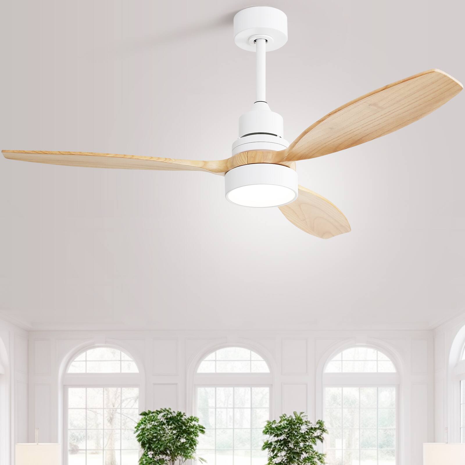 Alt View 1. Sofucor - 52 Inch Wood Ceiling Fan with Lights Remote Control Reversible Noiseless ETL Fans for Bedroom Farmhouse - White.