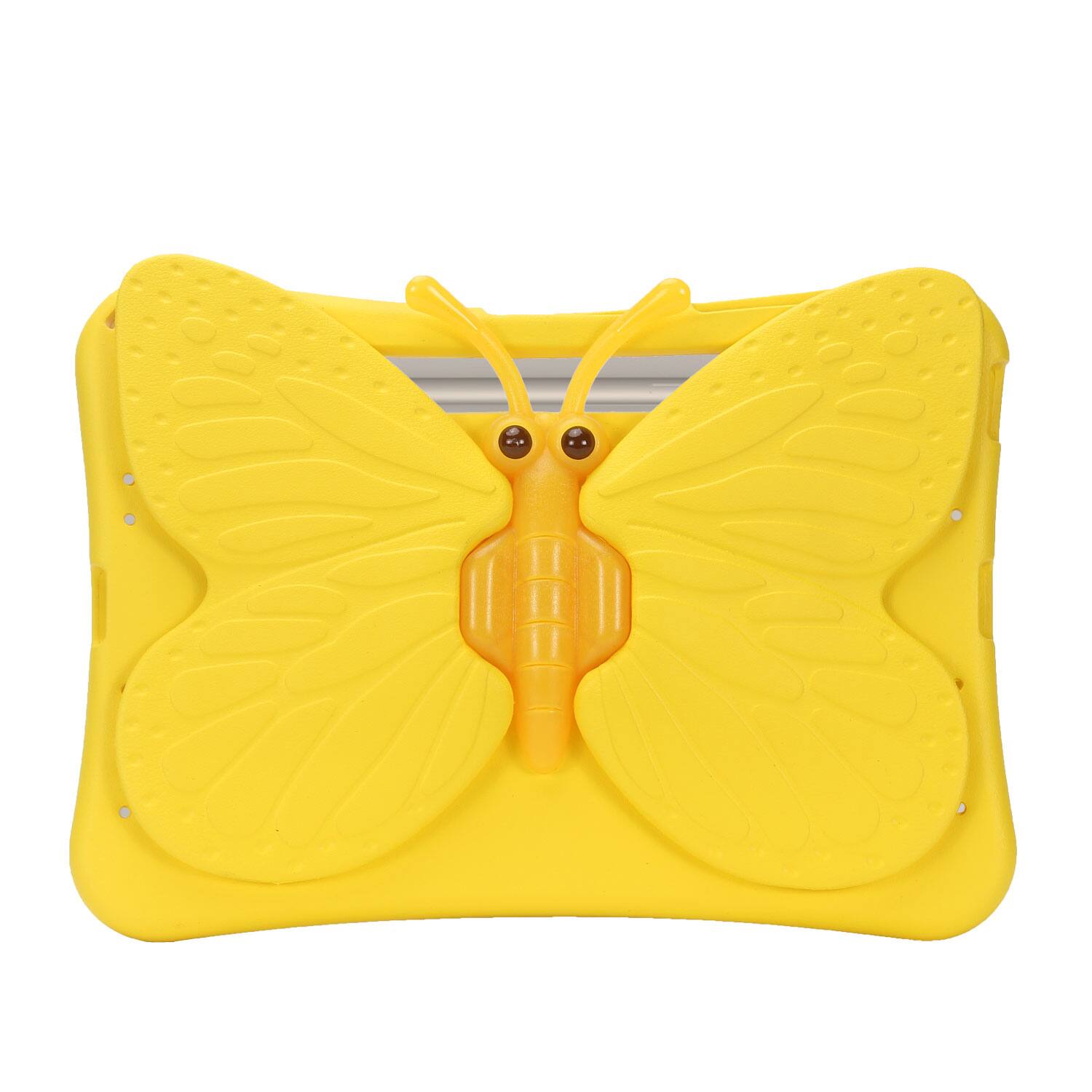 Angle. Dteck - Kids Butterfly Case for Samsung Galaxy Tab S9 FE+ 2023 & Tab S9+ & Tab S8+ & S7 FE,3D Cartoon EVA Shockproof Stand Cover - Yellow.