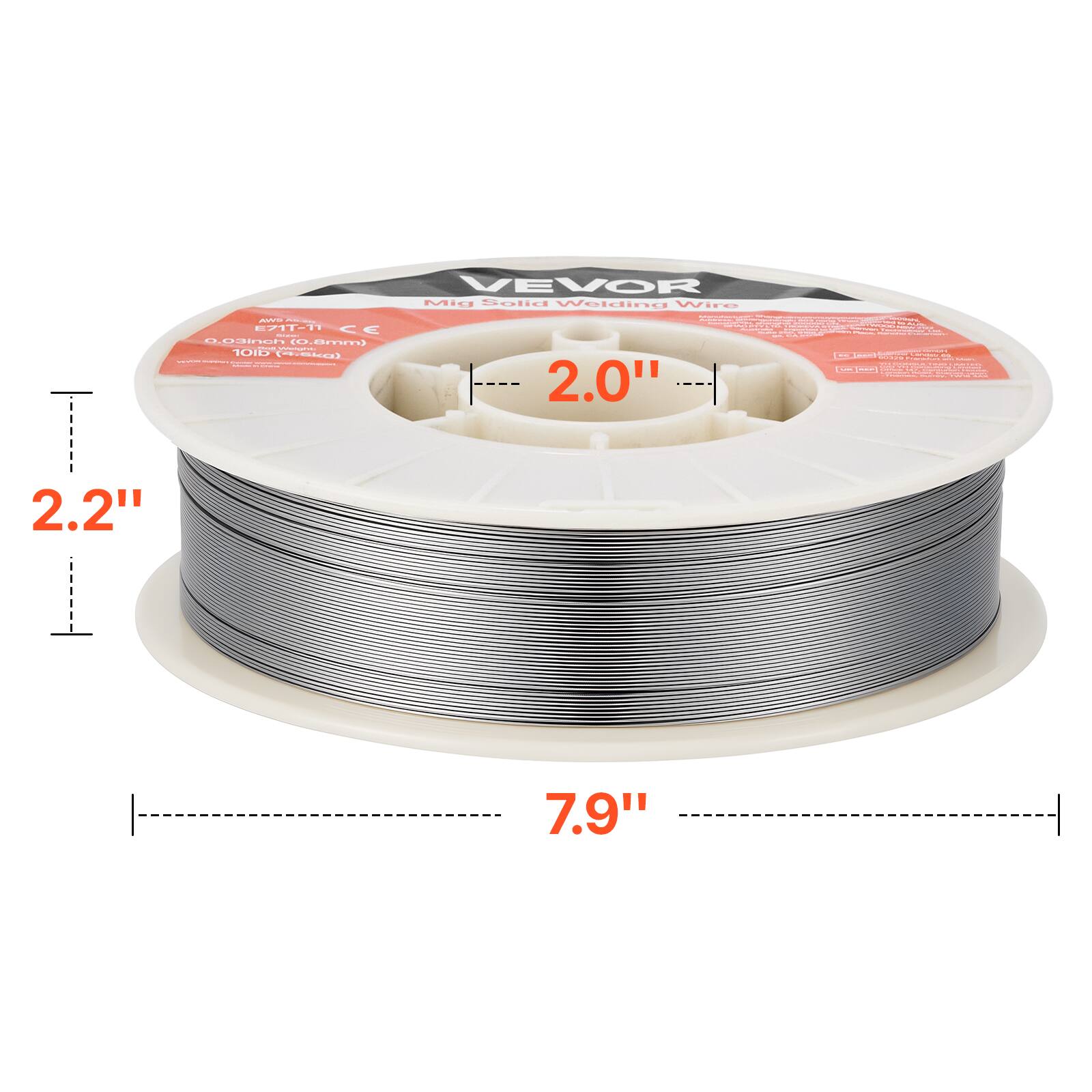VEVOR MIG Welding Wire - 11-1 CE I HaPEUU .. 0I  1010 eta | | M I | 2.0"  LES-Aaons S | -  - -   a    2.2" 7.9"