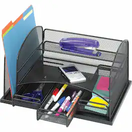Safco - Onyx 3 Drawer Desktop Organizer 3 Drawer 16" x 11.38" x 8" Powder Coated Steel - Black