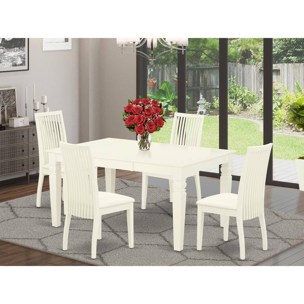 Left. East West Furniture - Dining Room Set Linen White - Brown.