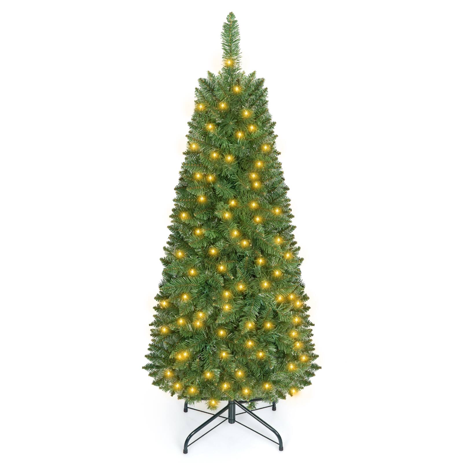 Alt View 9. Costway - 4.5 FT Pre-Lit Pencil Christmas Tree Hinged with 150 LED Lights - Green.