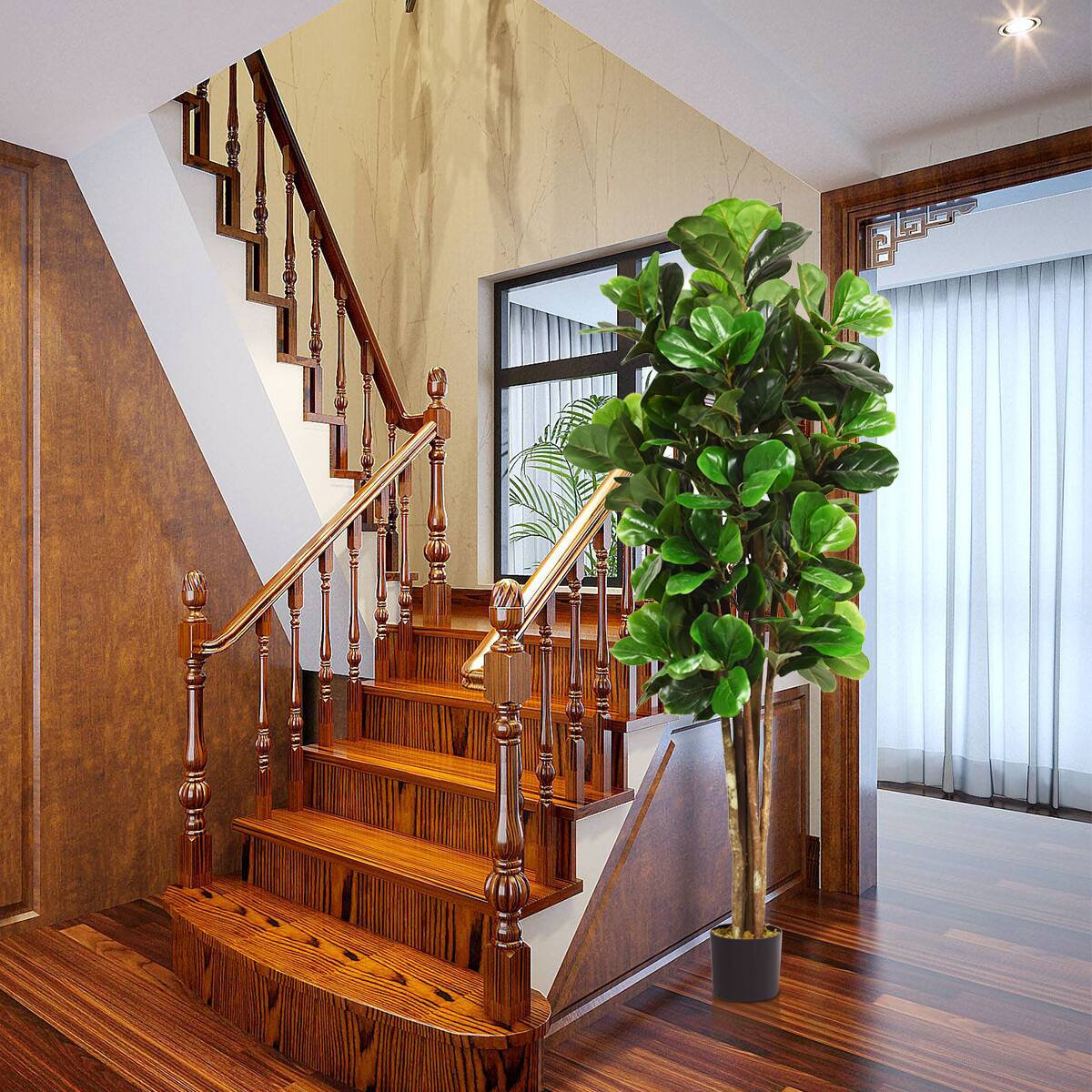 Alt View 4. Gymax - Gymax 6-Feet Artificial Fiddle Leaf Fig Tree Indoor-Outdoor Home Decorative Planter - Green.