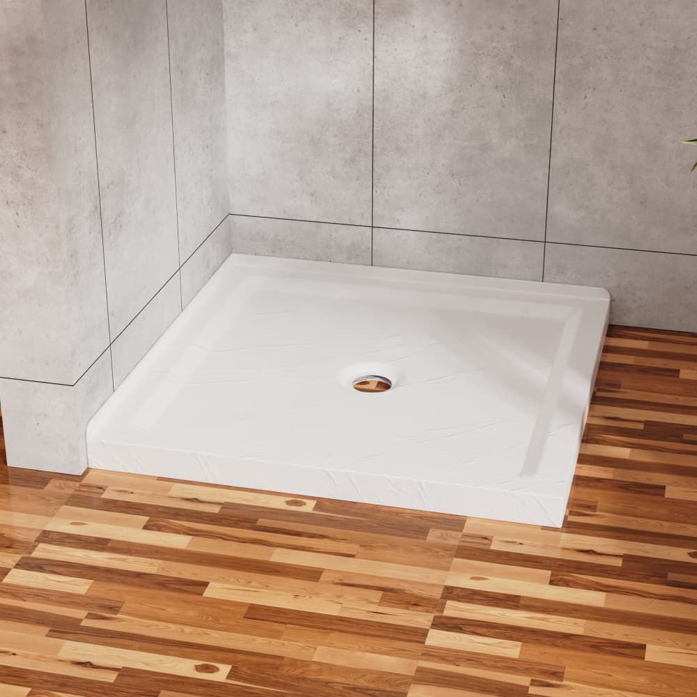 "JUJABU - 36""x36"" Shower Pan 3.3"" Height Double Threshold Shower Base in Slate Anti-slip Acrylic, Center Drain - White" price history on PriceWatchPro