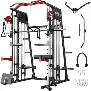 Mikolo - Smith Machine, 2200lbs Power Rack Cage with with Cable Crossover, Total Body Strength Training Cage - Red