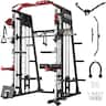 Mikolo - Smith Machine, 2200lbs Power Rack Cage with with Cable Crossover, Total Body Strength Training Cage - Red