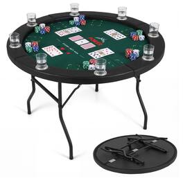Gymax - 48'' Poker Table Foldable w/Metal Legs 8 Cup Holders Padded Edges for Blackjack Green - Green & Black