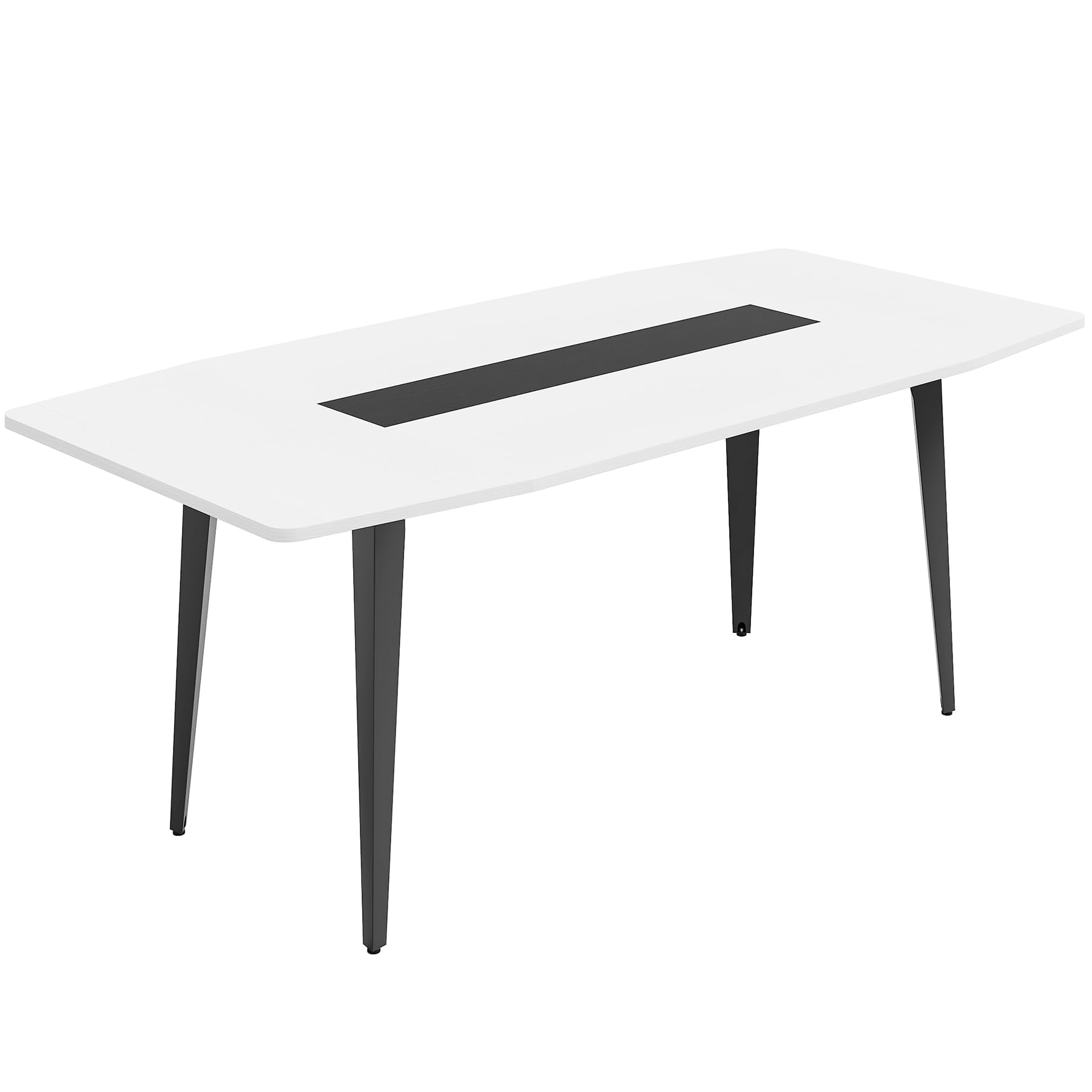 Alt View 4. Tribesigns - 70” Executive Desk, Modern Office Computer Desk with Sturdy Metal Legs, Large Boat Shaped Study Writing Desk Workstation - White & Black.