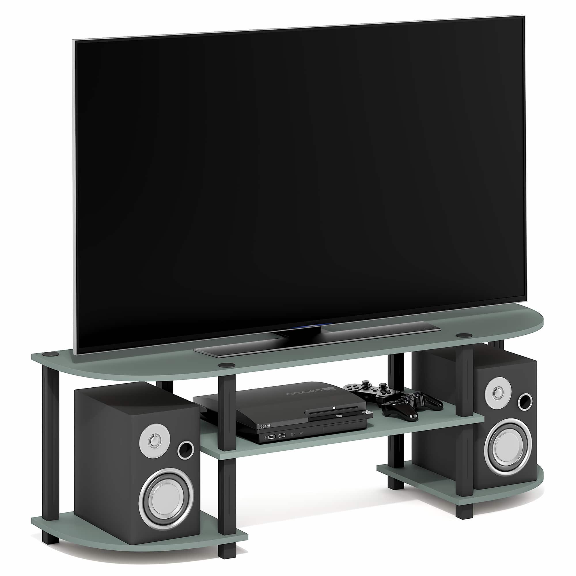 Furinno - TURN-S-TUBE TV Stand, Entertainment Center, TV Console with Round Corner and Open shelves, for Living Room, Bedroom - Sage Green