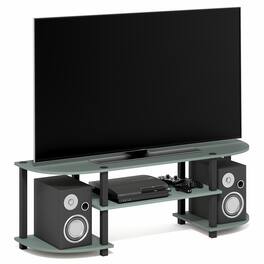 Furinno - TURN-S-TUBE TV Stand, Entertainment Center, TV Console with Round Corner and Open shelves, for Living Room, Bedroom - Sage Green
