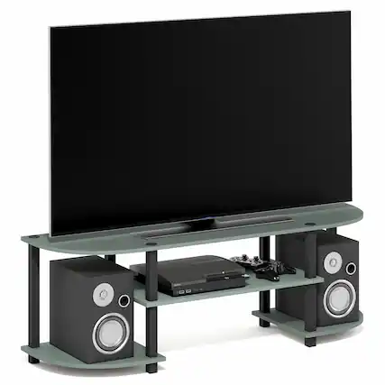 Front. Furinno - TURN-S-TUBE TV Stand, Entertainment Center, TV Console with Round Corner and Open shelves, for Living Room, Bedroom - Sage Green.