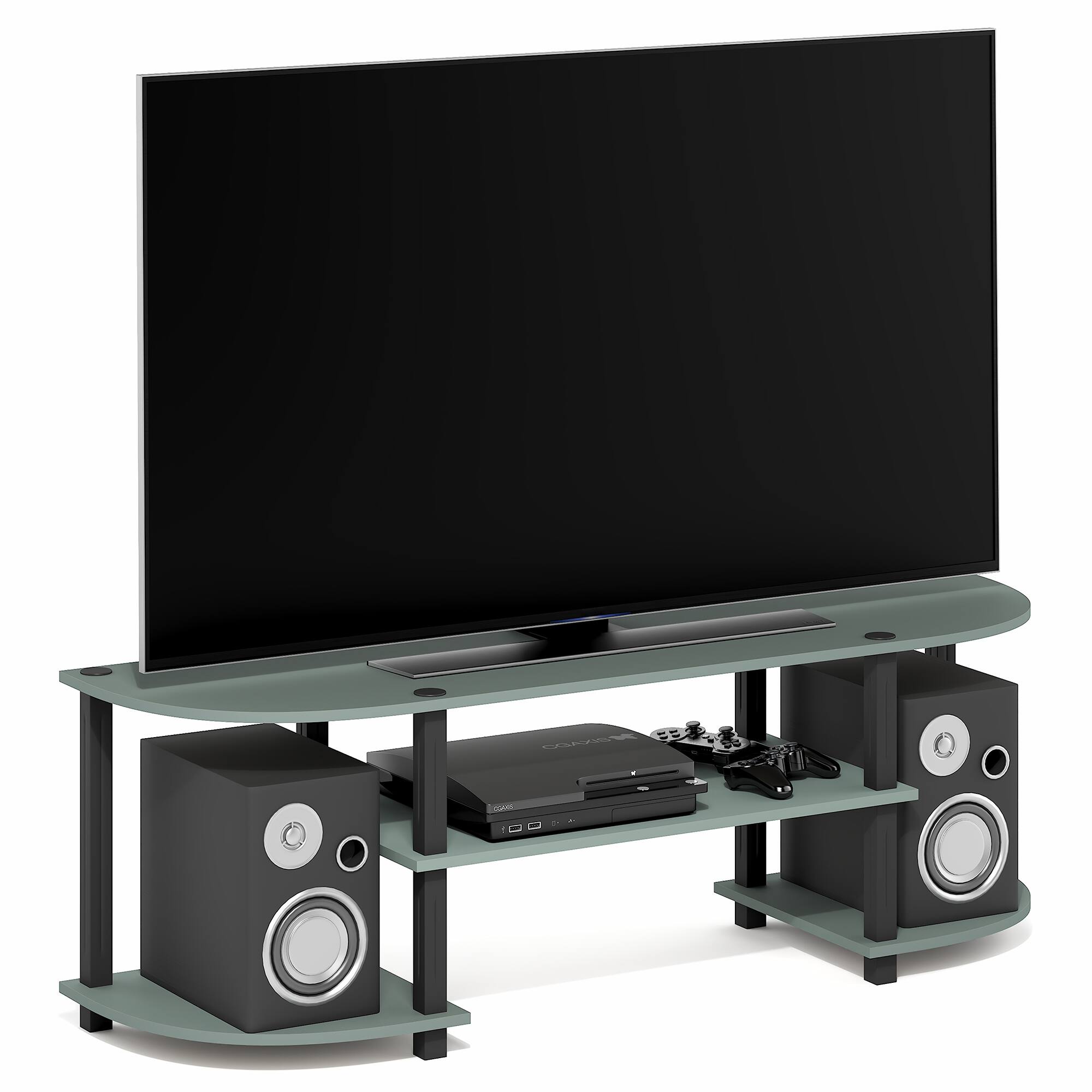 Front. Furinno - TURN-S-TUBE TV Stand, Entertainment Center, TV Console with Round Corner and Open shelves, for Living Room, Bedroom - Sage Green.