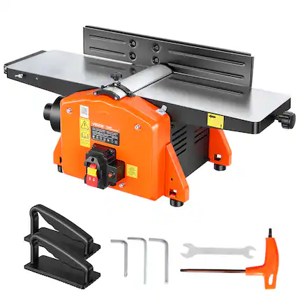 Front. VEVOR - Spiral Benchtop Jointer, 8 Inch, 2 HP 8500 RPM Bench Top Wood Jointer, with 18-Blade Spiral Cutterhead, Extendable Cast - Orange;Black.