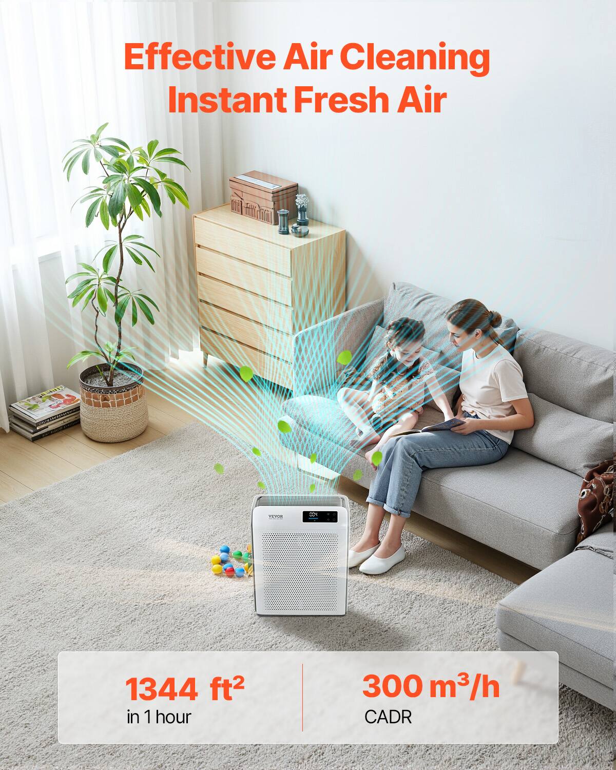 Effective Air Cleaning  
Instant Fresh Air  

1344 ft² in 1 hour  

300 m³/h CADR